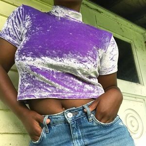 90s Velvet Mock Neck Crop Top